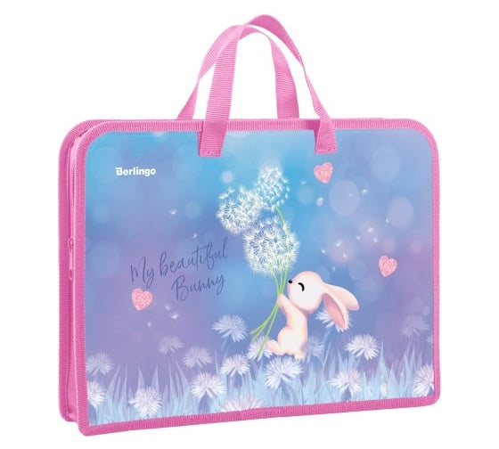 Папка BERLINGO Cute bunny с ручками 1 отделение, А4, 340х245х40 мм, пластик, на молнии PTA44021