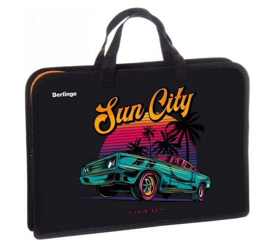 Папка BERLINGO Sun City с ручками 1 отделение, А4, 340х245х40 мм, пластик, на молнии PTA44028 1