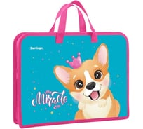 Папка BERLINGO Cute corgi с ручками 1 отделение, А4, 340х245х40 мм, пластик, на молнии PTA44024
