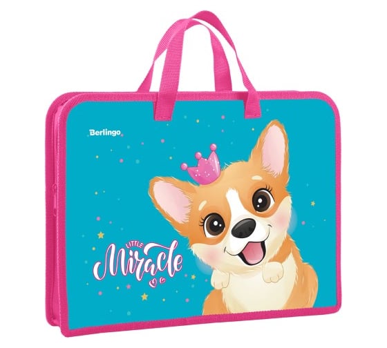 Папка BERLINGO Cute corgi с ручками 1 отделение, А4, 340х245х40 мм, пластик, на молнии PTA44024 1