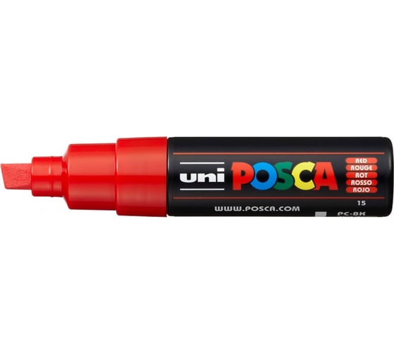Художественный акриловый маркер UNI POSCA PC-8K, красный, до 8.0 мм, скошенный наконечник 149398