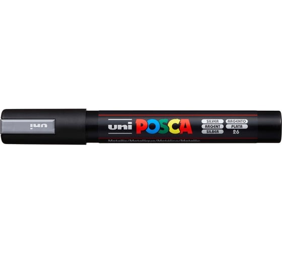 Художественный акриловый маркер UNI POSCA PC-5M, серебряный, 1.8 - 2.5 мм 149471