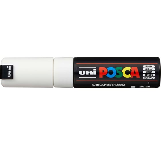 Художественный акриловый маркер UNI POSCA PC-8K, белый, до 8.0 мм, скошенный наконечник 149318
