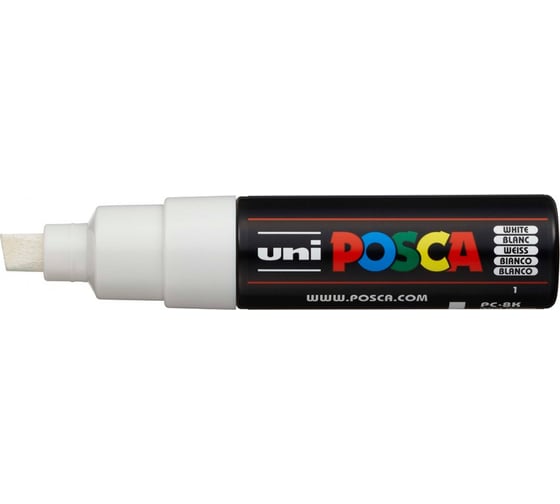Художественный акриловый маркер UNI POSCA PC-8K, белый, до 8.0 мм, скошенный наконечник 149318