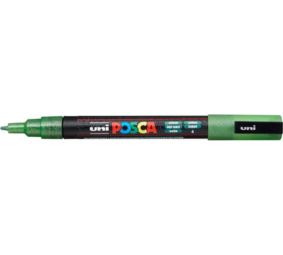Художественный акриловый маркер UNI POSCA PC-3ML, зелёный с блёстками, 0.9 - 1.3 мм 149460
