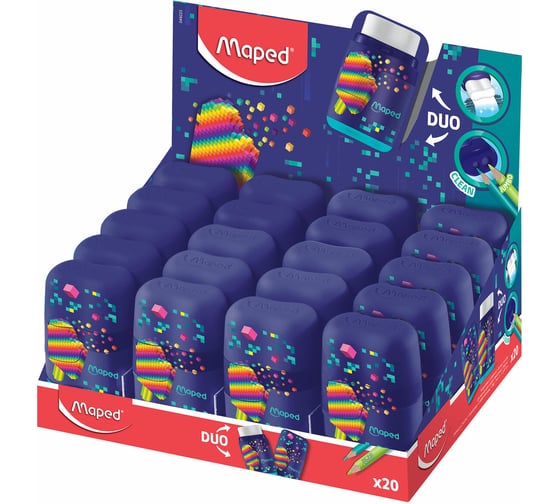 Точилка ОФИСМАГ MAPED Pixel Party Connec с ластиком 2 в 1 (Франция) t, 2 отверстия 049223 272972