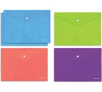 Папка-конверт BRAUBERG NEON с кнопкой, А4, комплект 5 шт, яркие неоновые цвета, ассорти 272872