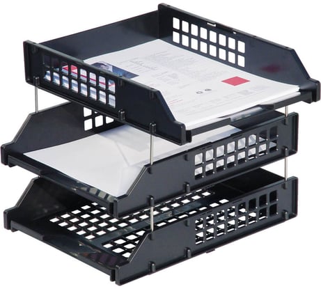 Набор горизонтальных лотков для бумаг Стамм Strong 3 шт, на металлических стержнях, черный ЛТ112