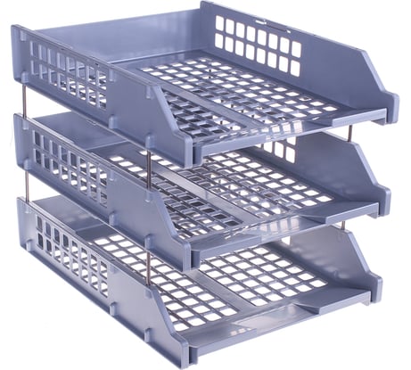 Набор горизонтальных лотков для бумаг Стамм Strong 3 шт, на металлических стержнях, серый ЛТ111