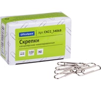 Скрепки OfficeSpace 22 мм, 100 шт, никелированные, картонная упаковка CN22_34068