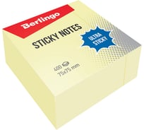 Самоклеящийся блок BERLINGO Ultra Sticky 75х75 мм, 400 листов, пастель, желтый LSn_40000