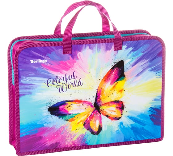 Папка с ручками BERLINGO Colorful butterfly 1 отделение, А4, пластик, на молнии PTA47520 1