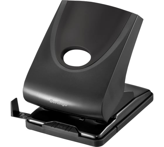 Пластиковый дырокол BERLINGO Office Soft 40 листов, с фиксатором, черный, с линейкой DDp_40161