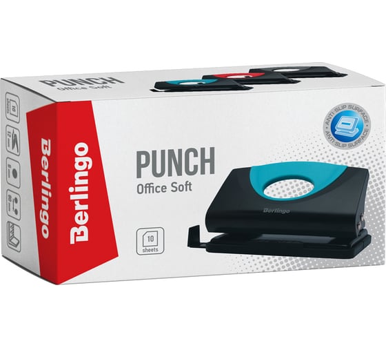 Пластиковый дырокол BERLINGO Office Soft 10 листов, ассорти, с линейкой DDp_10168