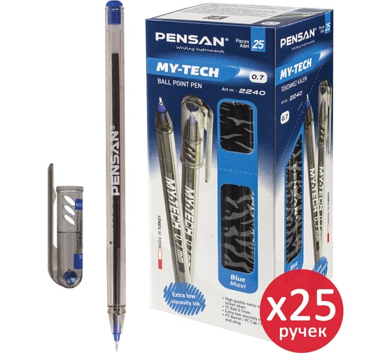 Ручка шариковая Pensan My-Tech, синяя, выгодная упаковка, комплект 25 шт линия письма 0,35 мм 880173 1