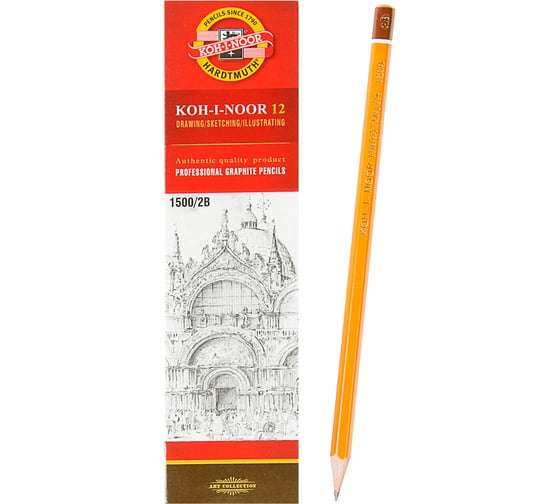 Карандаш чернографитный ОФИСМАГ 2B KOH-I-NOOR 1500, выгодная упаковка, комплект 12 шт 880472