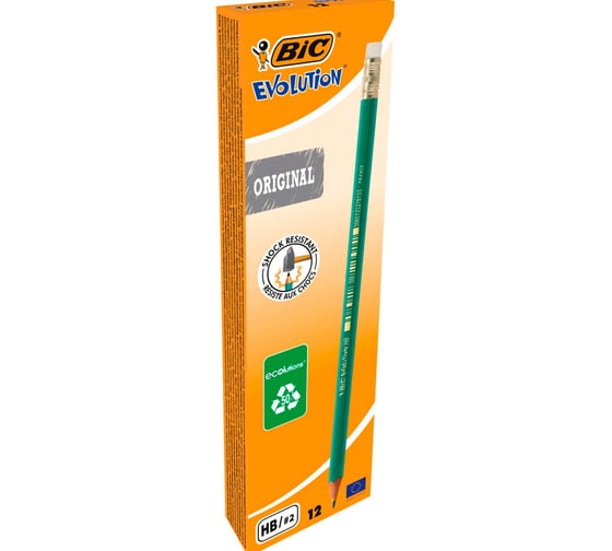 Карандаш чернографитный ОФИСМАГ с ластиком BIC Evolution, HB, комплект 12 шт 880479