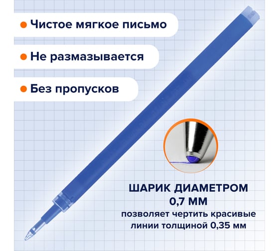 Стержень стираемый гелевый ОФИСМАГ PILOT 111 мм, синий, выгодная упаковка, комплект 12 шт, линия письма 0,35 мм, 880585