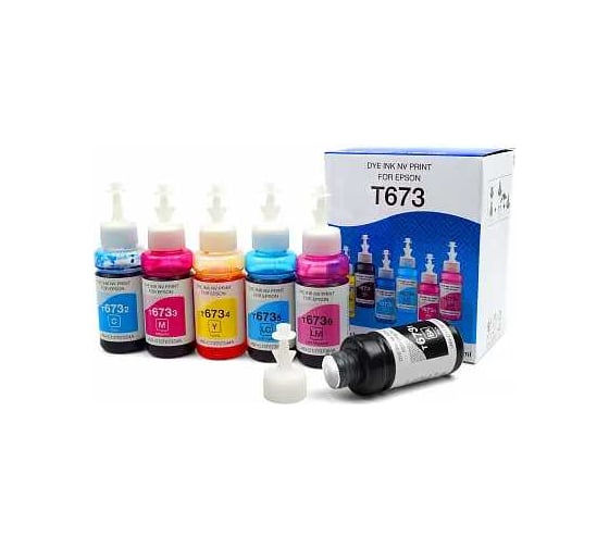 Чернила NV Print T673 для принтеров Epson L800, L805, L810, L8158, L850, L1800, комплект 6 цветов по 100 мл совместимые NV-T673-6100