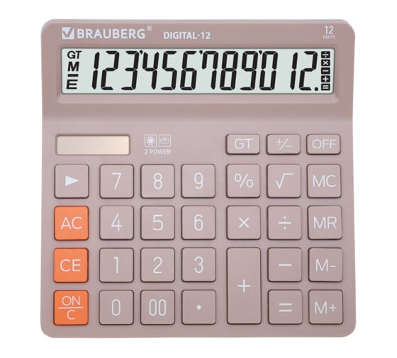 Калькулятор настольный BRAUBERG DIGITAL-12-BG 151х152 мм, 12 разрядов, двойное питание, бежевый 272970 1