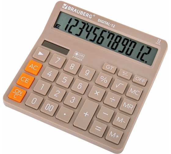 Калькулятор настольный BRAUBERG DIGITAL-12-BG 151х152 мм, 12 разрядов, двойное питание, бежевый 272970
