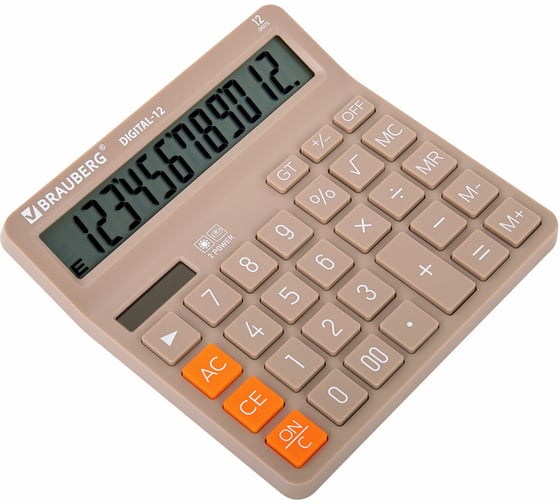 Калькулятор настольный BRAUBERG DIGITAL-12-BG 151х152 мм, 12 разрядов, двойное питание, бежевый 272970