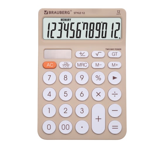 Калькулятор настольный BRAUBERG STYLE-12-BG 157х106 мм, 12 разрядов, двойное питание, бежевый 272967