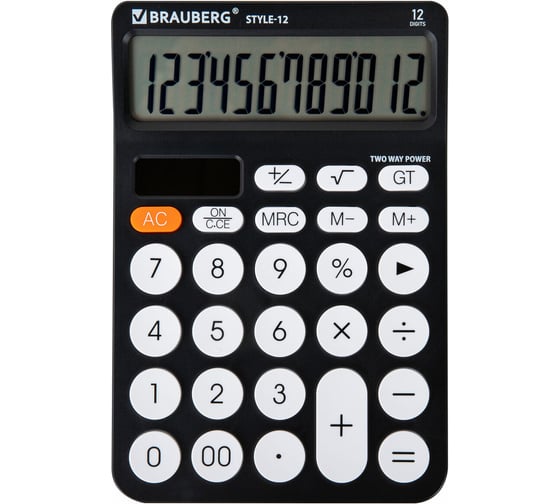 Калькулятор настольный BRAUBERG STYLE-12-BK 157х106 мм, 12 разрядов, двойное питание, черный 272965