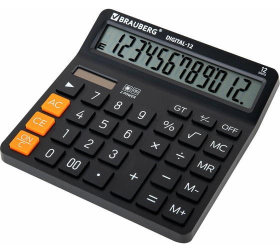 Калькулятор настольный BRAUBERG DIGITAL-12-BK 151х152 мм, 12 разрядов, двойное питание, черный 272968