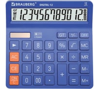 Калькулятор настольный BRAUBERG DIGITAL-12-BL 151х152 мм, 12 разрядов, двойное питание, синий 272969
