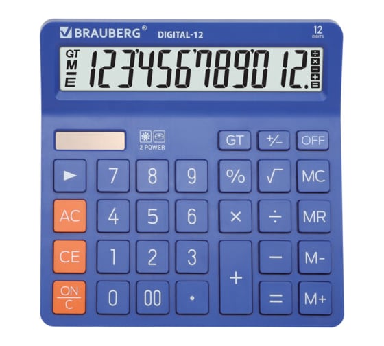 Калькулятор настольный BRAUBERG DIGITAL-12-BL 151х152 мм, 12 разрядов, двойное питание, синий 272969
