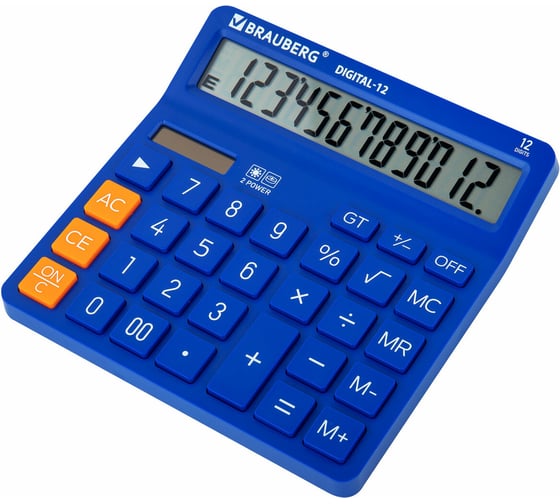 Калькулятор настольный BRAUBERG DIGITAL-12-BL 151х152 мм, 12 разрядов, двойное питание, синий 272969