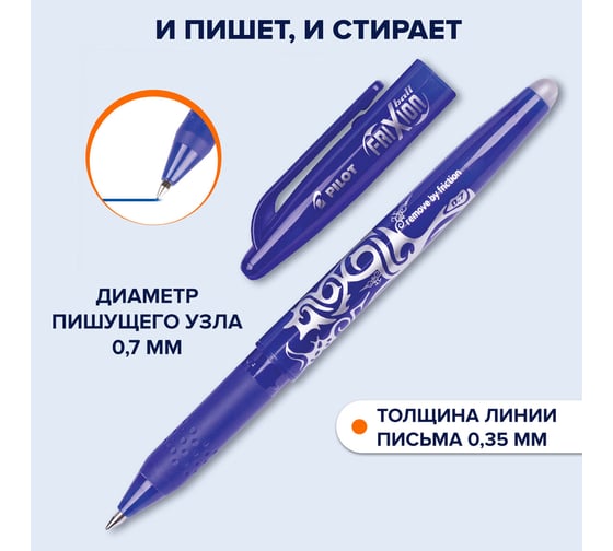 Ручка стираемая гелевая ОФИСМАГ с грипом PILOT Frixion, синяя, комплект 2 штуки, линия письма 0,35 мм 880583