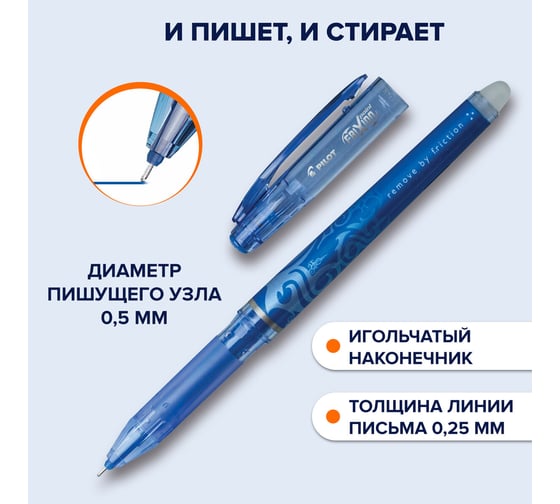 Ручка стираемая гелевая ОФИСМАГ с грипом PILOT Frixion Point, синяя, комплект 2 штуки, линия письма 0,25 мм 880581