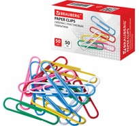 Большие скрепки BRAUBERG 50 мм, цветные, 50 шт, в картонной коробке 221533