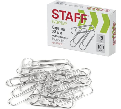 Скрепки Staff EVERYDAY 28 мм, металлические, 100 шт, в картонной коробке 220012