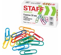 Скрепки Staff Manager 28 мм, цветные, 70 шт, в картонной коробке 224630
