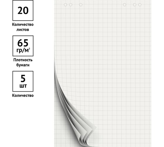 Блокнот для флипчарта OfficeSpace 60х90 см, 20 листов, клетка, бюджет 257324