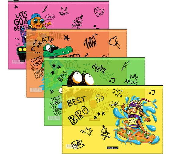 Zip-пакет пластиковый ErichKrause Funny Monsters, B5 ассорти, 12 шт 54920 1