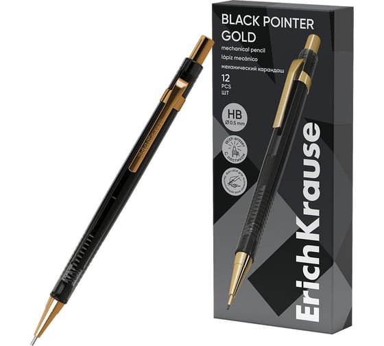 Карандаш механический ErichKrause Black Pointer Gold 0.5 мм, НВ (в коробке по 12 шт.) 60978 1
