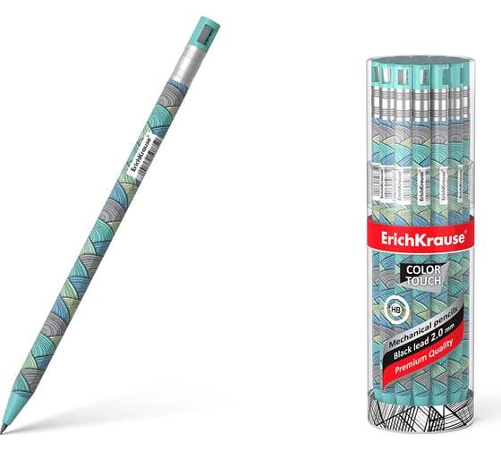 Карандаш механический ErichKrause ColorTouch Emerald Wave 2.0 мм, с точилкой, НВ (в тубусе по 24 шт.) 50835