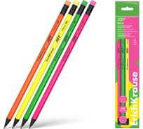 Набор ErichKrause из 4 графитных карандашей пластиковых JOY® Неон, круглых, с ластиком, ТМ 60701