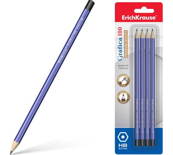 Набор из 4 чернографитных карандашей ErichKrause Grafica, шестигранных, HB (в блистере) 45484 1