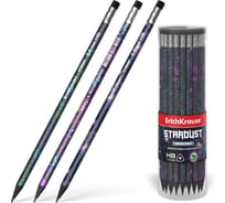 Пластиковый чернографитный трехгранный карандаш с ластиком ErichKrause StarDust HB (в тубусе по 42 шт.) 55280
