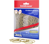 Канцелярские резинки для денег ErichKrause диаметр 60 мм, длина 100 мм, натуральный цвет в zip-пакете с европодвесом по 50 г 59835