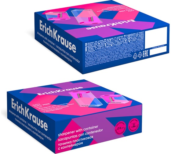 Точилка пластиковая ErichKrause City Mini, Vivid, с контейнером, ассорти в коробке-дисплее по 28 шт 60019