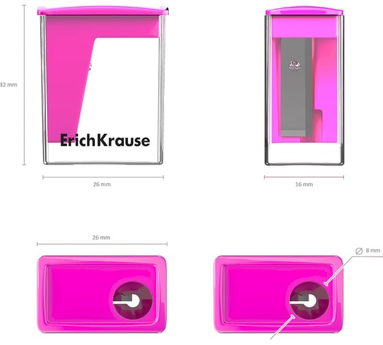 Точилка пластиковая ErichKrause City Mini, Vivid, с контейнером, ассорти в коробке-дисплее по 28 шт 60019