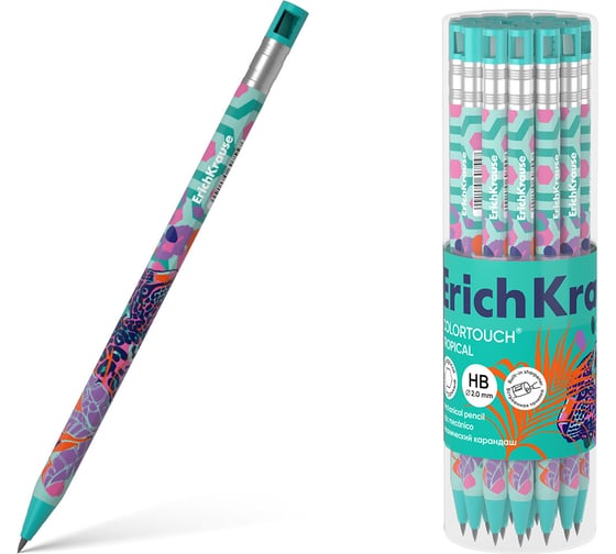 Карандаш механический ErichKrause ColorTouch Tropical 2.0 мм, с точилкой, НВ, в тубусе по 24 шт 60755