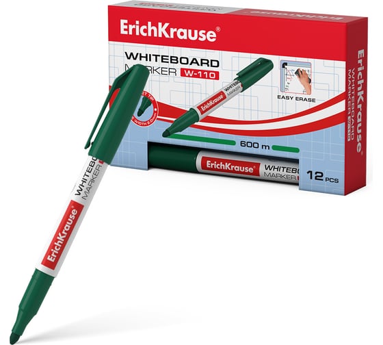 Маркер для досок ErichKrause ErichKrause W-110, цвет чернил зеленый, 12 шт 56918 1