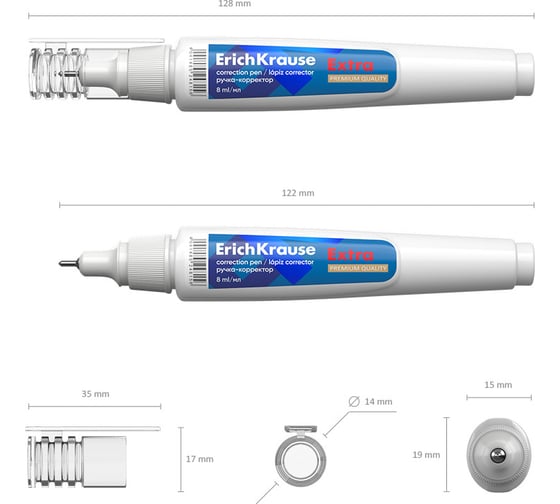 Ручка-корректор ErichKrause Extra, 8 мл в пластиковой коробке по 12 шт 24815